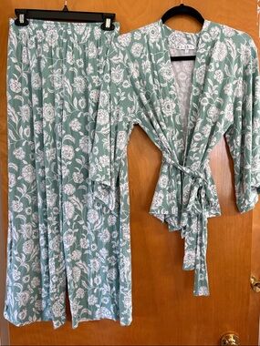 LAKE Mint Green Floral Wrap Pajama Set